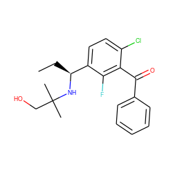 CC[C@H](NC(C)(C)CO)c1ccc(Cl)c(C(=O)c2ccccc2)c1F ZINC000220691191