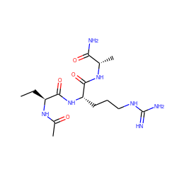 CC[C@H](NC(C)=O)C(=O)N[C@@H](CCCNC(=N)N)C(=O)N[C@@H](C)C(N)=O ZINC000149728824