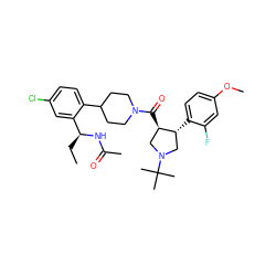 CC[C@H](NC(C)=O)c1cc(Cl)ccc1C1CCN(C(=O)[C@@H]2CN(C(C)(C)C)C[C@H]2c2ccc(OC)cc2F)CC1 ZINC000029043188