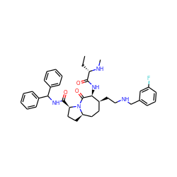 CC[C@H](NC)C(=O)N[C@@H]1C(=O)N2[C@H](CC[C@H]2C(=O)NC(c2ccccc2)c2ccccc2)CC[C@@H]1CCNCc1cccc(F)c1 ZINC000082195301