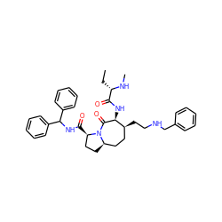 CC[C@H](NC)C(=O)N[C@@H]1C(=O)N2[C@H](CC[C@H]2C(=O)NC(c2ccccc2)c2ccccc2)CC[C@@H]1CCNCc1ccccc1 ZINC000049695594