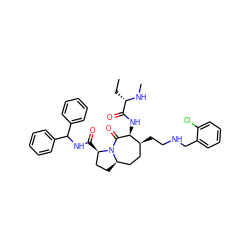 CC[C@H](NC)C(=O)N[C@@H]1C(=O)N2[C@H](CC[C@H]2C(=O)NC(c2ccccc2)c2ccccc2)CC[C@@H]1CCNCc1ccccc1Cl ZINC000082182190