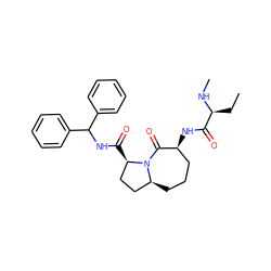 CC[C@H](NC)C(=O)N[C@H]1CCC[C@H]2CC[C@@H](C(=O)NC(c3ccccc3)c3ccccc3)N2C1=O ZINC000014952024