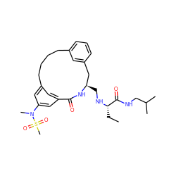 CC[C@H](NC[C@@H]1Cc2cccc(c2)CCCCc2cc(cc(N(C)S(C)(=O)=O)c2)C(=O)N1)C(=O)NCC(C)C ZINC000014961976