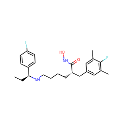 CC[C@H](NCCCC[C@@H](Cc1cc(C)c(F)c(C)c1)C(=O)NO)c1ccc(F)cc1 ZINC000084603862