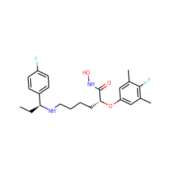 CC[C@H](NCCCC[C@@H](Oc1cc(C)c(F)c(C)c1)C(=O)NO)c1ccc(F)cc1 ZINC000084605405