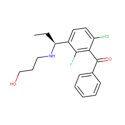 CC[C@H](NCCCO)c1ccc(Cl)c(C(=O)c2ccccc2)c1F ZINC001772629272