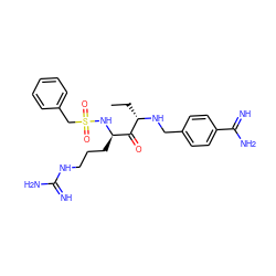 CC[C@H](NCc1ccc(C(=N)N)cc1)C(=O)[C@@H](CCCNC(=N)N)NS(=O)(=O)Cc1ccccc1 ZINC000072177768