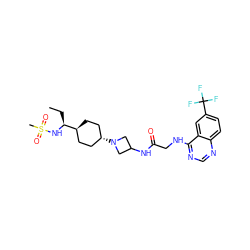 CC[C@H](NS(C)(=O)=O)[C@H]1CC[C@H](N2CC(NC(=O)CNc3ncnc4ccc(C(F)(F)F)cc34)C2)CC1 ZINC000149178601