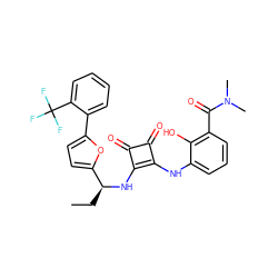 CC[C@H](Nc1c(Nc2cccc(C(=O)N(C)C)c2O)c(=O)c1=O)c1ccc(-c2ccccc2C(F)(F)F)o1 ZINC000101133844