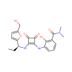 CC[C@H](Nc1c(Nc2cccc(C(=O)N(C)C)c2O)c(=O)c1=O)c1ccc(CO)o1 ZINC000101161502