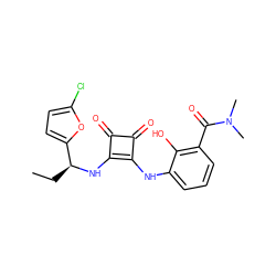 CC[C@H](Nc1c(Nc2cccc(C(=O)N(C)C)c2O)c(=O)c1=O)c1ccc(Cl)o1 ZINC000101129419