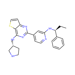 CC[C@H](Nc1cc(-c2nc(N[C@@H]3CCNC3)c3sccc3n2)ccn1)c1ccccc1 ZINC000223678996