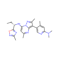 CC[C@H](Nc1cc(C)nc2c(-c3cnc(N(C)C)cc3C)c(C)nn12)c1nc(C)no1 ZINC000064548695