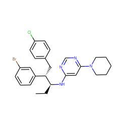 CC[C@H](Nc1cc(N2CCCCC2)ncn1)[C@@H](Cc1ccc(Cl)cc1)c1cccc(Br)c1 ZINC000043012922