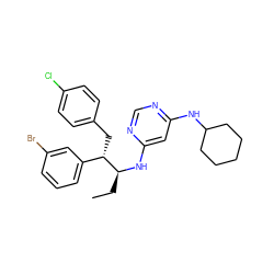 CC[C@H](Nc1cc(NC2CCCCC2)ncn1)[C@@H](Cc1ccc(Cl)cc1)c1cccc(Br)c1 ZINC000043068197