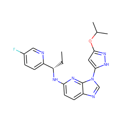 CC[C@H](Nc1ccc2ncn(-c3cc(OC(C)C)n[nH]3)c2n1)c1ccc(F)cn1 ZINC000096167838