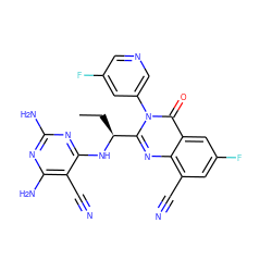 CC[C@H](Nc1nc(N)nc(N)c1C#N)c1nc2c(C#N)cc(F)cc2c(=O)n1-c1cncc(F)c1 ZINC000220860030