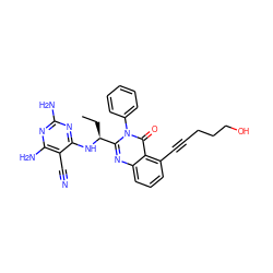 CC[C@H](Nc1nc(N)nc(N)c1C#N)c1nc2cccc(C#CCCCO)c2c(=O)n1-c1ccccc1 ZINC001772572447