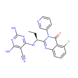 CC[C@H](Nc1nc(N)nc(N)c1C#N)c1nc2cccc(Cl)c2c(=O)n1-c1cccnc1 ZINC000220880197