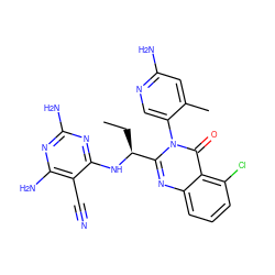 CC[C@H](Nc1nc(N)nc(N)c1C#N)c1nc2cccc(Cl)c2c(=O)n1-c1cnc(N)cc1C ZINC000220874515