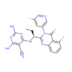 CC[C@H](Nc1nc(N)nc(N)c1C#N)c1nc2cccc(Cl)c2c(=O)n1-c1cncc(F)c1 ZINC000220889293