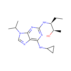 CC[C@H](Nc1nc(NC2CC2)c2ncn(C(C)C)c2n1)[C@@H](C)O ZINC000096177793