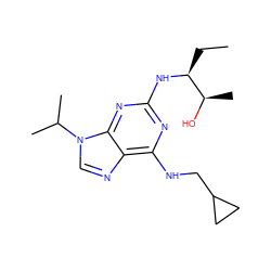 CC[C@H](Nc1nc(NCC2CC2)c2ncn(C(C)C)c2n1)[C@@H](C)O ZINC000096177794