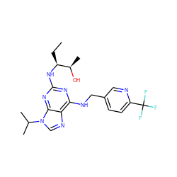 CC[C@H](Nc1nc(NCc2ccc(C(F)(F)F)nc2)c2ncn(C(C)C)c2n1)[C@@H](C)O ZINC000096177798