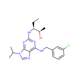 CC[C@H](Nc1nc(NCc2cccc(Cl)c2)c2ncn(C(C)C)c2n1)[C@@H](C)O ZINC000096177790