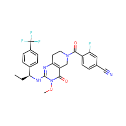 CC[C@H](Nc1nc2c(c(=O)n1OC)CN(C(=O)c1ccc(C#N)cc1F)CC2)c1ccc(C(F)(F)F)cc1 ZINC000113831965