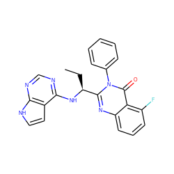 CC[C@H](Nc1ncnc2[nH]ccc12)c1nc2cccc(F)c2c(=O)n1-c1ccccc1 ZINC000211358479