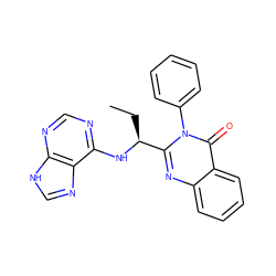 CC[C@H](Nc1ncnc2[nH]cnc12)c1nc2ccccc2c(=O)n1-c1ccccc1 ZINC000013986654