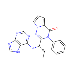 CC[C@H](Nc1ncnc2nc[nH]c12)c1nn2cccc2c(=O)n1-c1ccccc1 ZINC000205588312