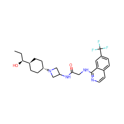 CC[C@H](O)[C@H]1CC[C@H](N2CC(NC(=O)CNc3nccc4ccc(C(F)(F)F)cc34)C2)CC1 ZINC000261079173