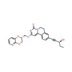 CC[C@H](O)C#Cc1ccc2c(c1)CCn1c-2cc(OC[C@@H]2COc3ncccc3O2)nc1=O ZINC000220181967