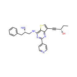 CC[C@H](O)C#Cc1csc2c(NC[C@@H](N)Cc3ccccc3)nc(-c3ccncc3)nc12 ZINC000223694200