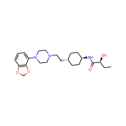 CC[C@H](O)C(=O)N[C@H]1CC[C@H](CCN2CCN(c3cccc4c3OCO4)CC2)CC1 ZINC000261099318