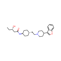 CC[C@H](O)CC(=O)N[C@H]1CC[C@H](CCN2CCC(c3coc4ccccc34)CC2)CC1 ZINC000261132209