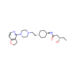 CC[C@H](O)CC(=O)N[C@H]1CC[C@H](CCN2CCN(c3nccc4c3CCO4)CC2)CC1 ZINC000261117959