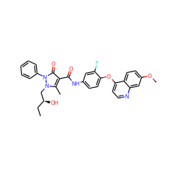 CC[C@H](O)Cn1c(C)c(C(=O)Nc2ccc(Oc3ccnc4cc(OC)ccc34)c(F)c2)c(=O)n1-c1ccccc1 ZINC000084759425