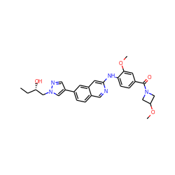 CC[C@H](O)Cn1cc(-c2ccc3cnc(Nc4ccc(C(=O)N5CC(OC)C5)cc4OC)cc3c2)cn1 ZINC000207776515