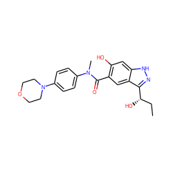 CC[C@H](O)c1n[nH]c2cc(O)c(C(=O)N(C)c3ccc(N4CCOCC4)cc3)cc12 ZINC001772577360