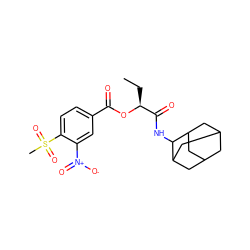 CC[C@H](OC(=O)c1ccc(S(C)(=O)=O)c([N+](=O)[O-])c1)C(=O)NC1C2CC3CC(C2)CC1C3 ZINC000061943390