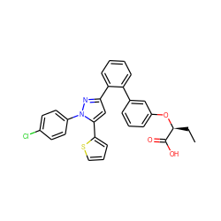 CC[C@H](Oc1cccc(-c2ccccc2-c2cc(-c3cccs3)n(-c3ccc(Cl)cc3)n2)c1)C(=O)O ZINC000071281013