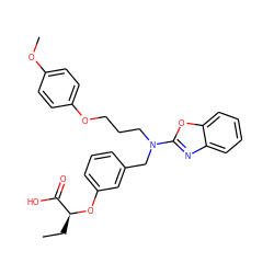 CC[C@H](Oc1cccc(CN(CCCOc2ccc(OC)cc2)c2nc3ccccc3o2)c1)C(=O)O ZINC000028900764