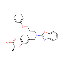 CC[C@H](Oc1cccc(CN(CCCOc2ccccc2)c2nc3ccccc3o2)c1)C(=O)O ZINC000028900640