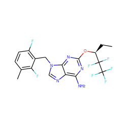 CC[C@H](Oc1nc(N)c2ncn(Cc3c(F)ccc(C)c3F)c2n1)C(F)(F)C(F)(F)F ZINC000040916033