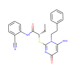 CC[C@H](Sc1nc(=O)cc(N)n1CCc1ccccc1)C(=O)Nc1ccccc1C#N ZINC000001080767