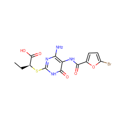 CC[C@H](Sc1nc(N)c(NC(=O)c2ccc(Br)o2)c(=O)[nH]1)C(=O)O ZINC000010243580